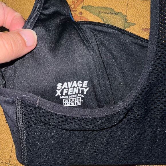Savage X Fenty black caviar up in flames sports bra bralette size S - Picture 7 of 8